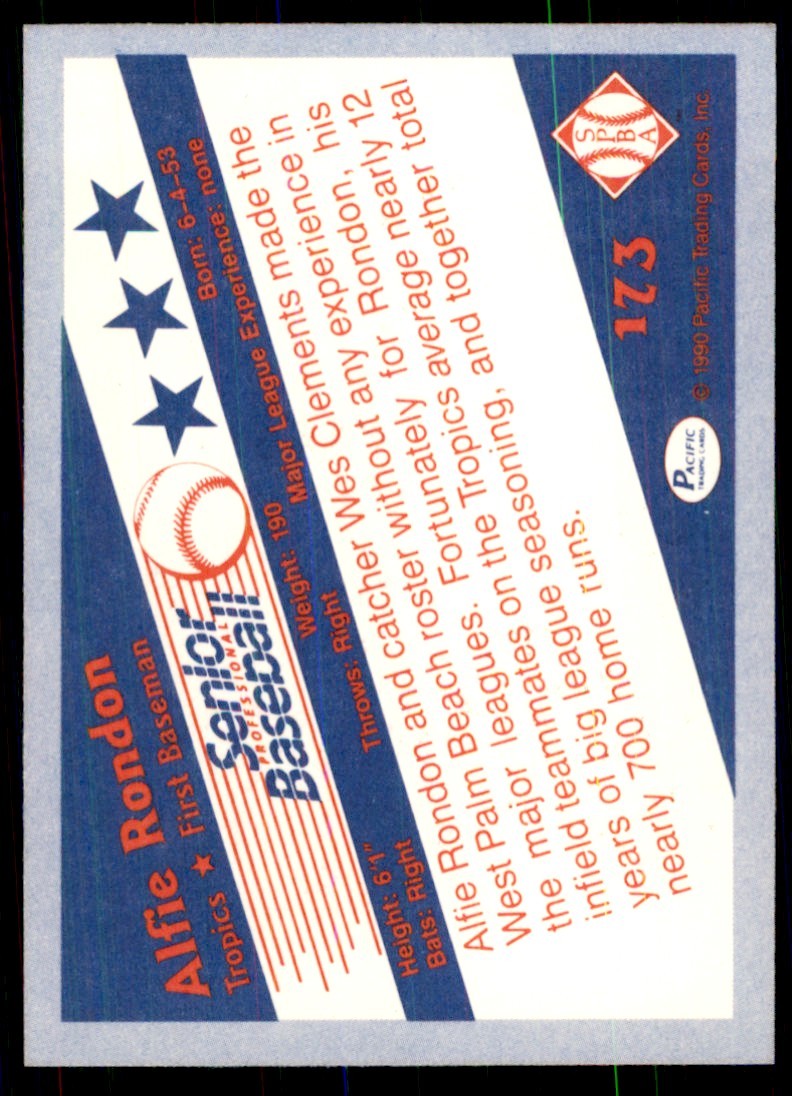 1990 Pacific Senior League Alfie Rondon Baseball Cards #173