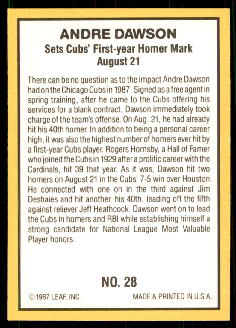 1987 Donruss Highlights Andre Dawson Baseball Cards #28