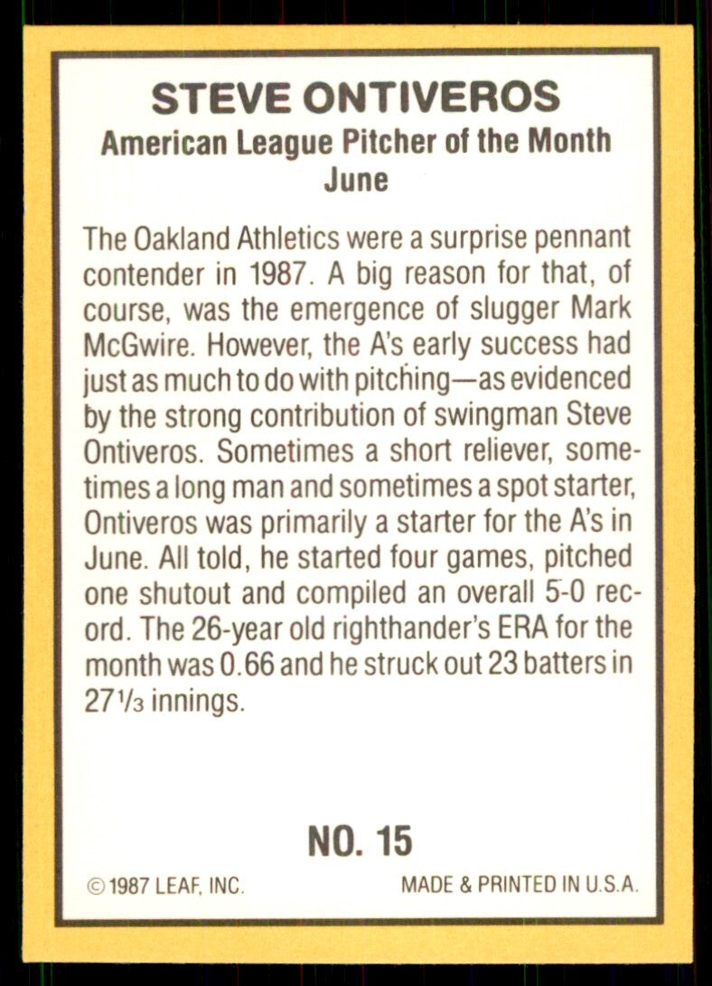 1987 Donruss Highlights Steve Ontiveros Baseball Cards #15