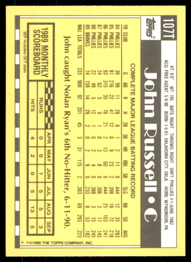 1990 Topps Traded John Russell Baseball Cards #107T