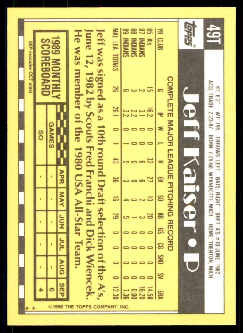 1990 Topps Traded Jeff Kaiser Baseball Cards #49T