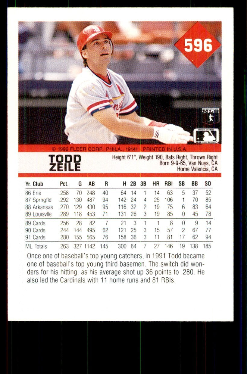 1992 Fleer Todd Zeile Baseball Cards #596