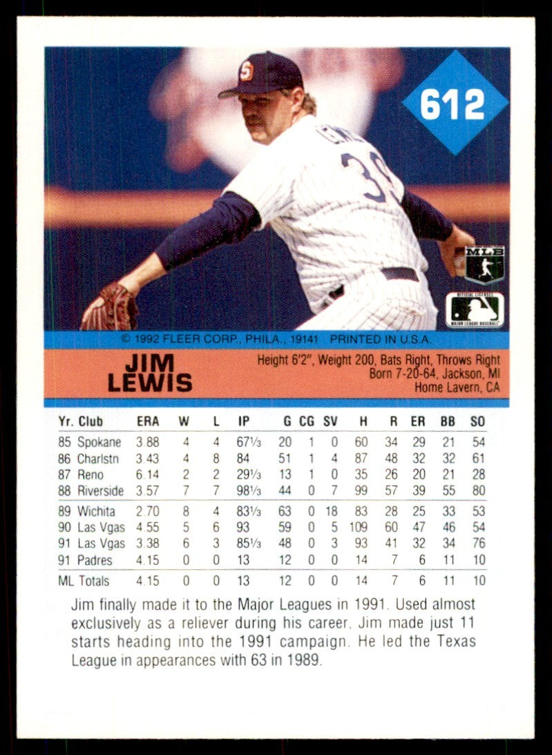 1992 Fleer Jim Lewis Baseball Cards #612