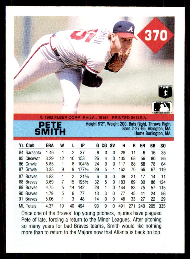 1992 Fleer Pete Smith Baseball Cards #370