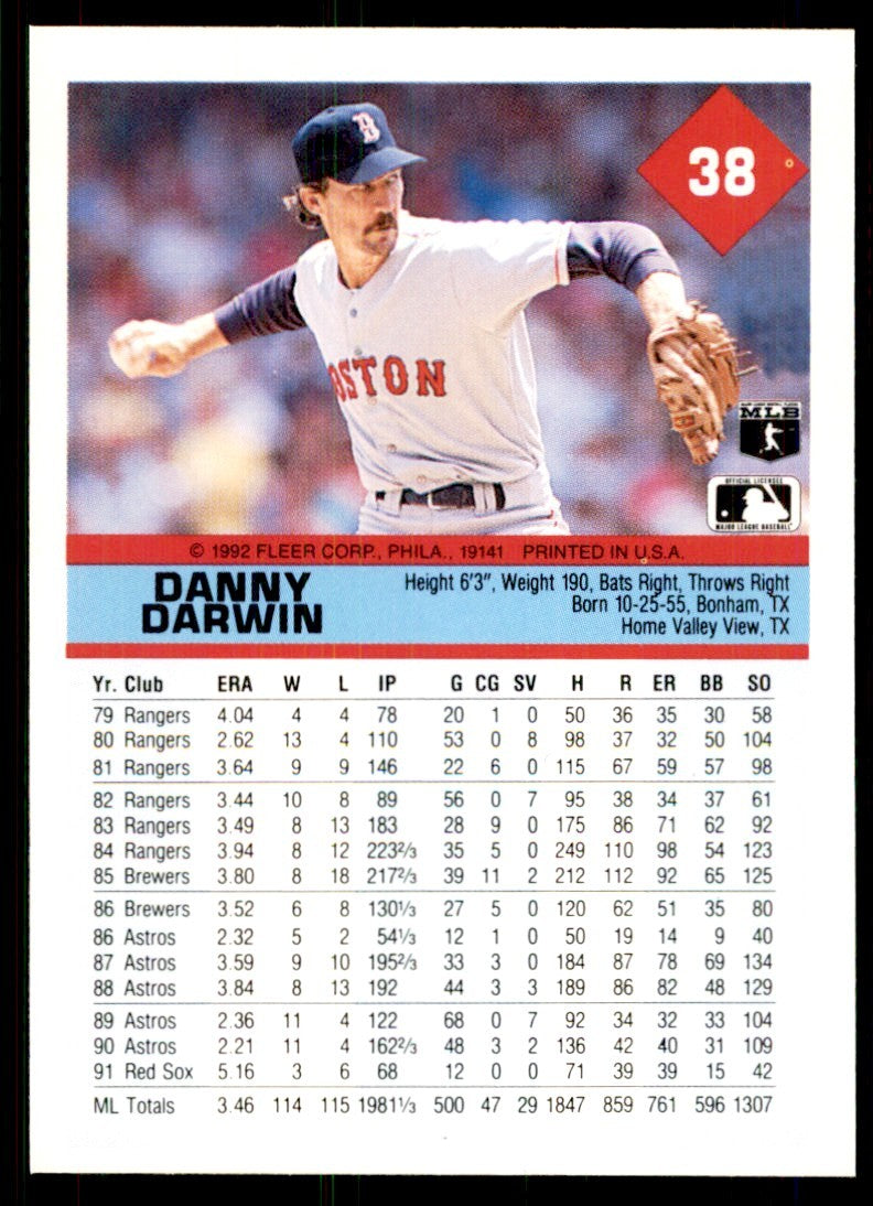 1992 Fleer Danny Darwin Baseball Cards #38