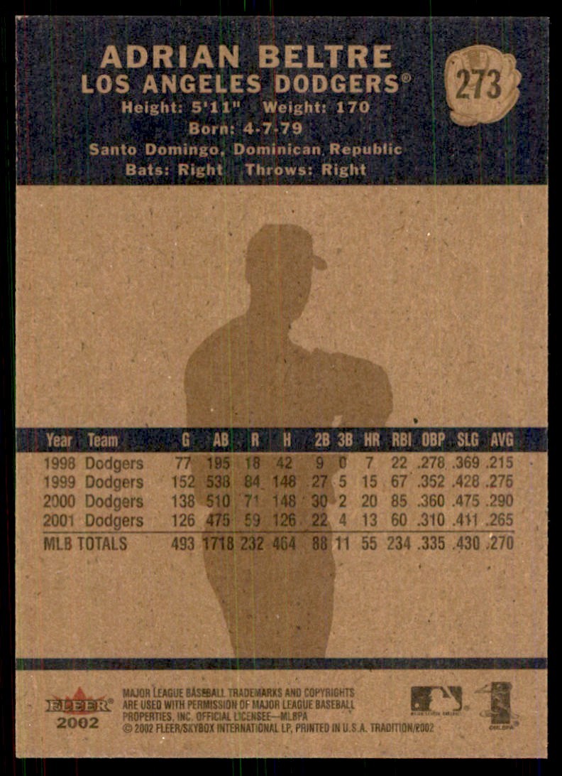 2002 Fleer Tradition Adrian Beltre Baseball Cards #273