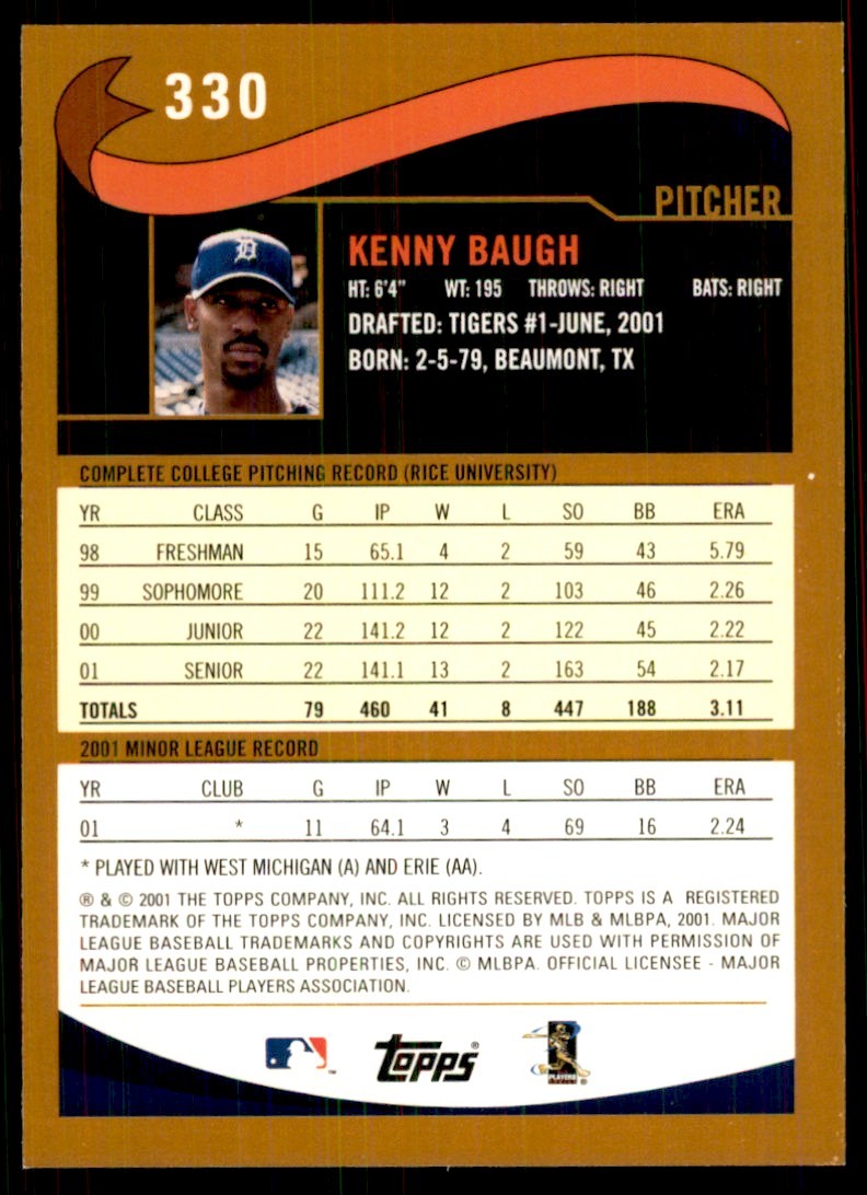 2002 Topps Kenny Baugh Baseball Cards #330