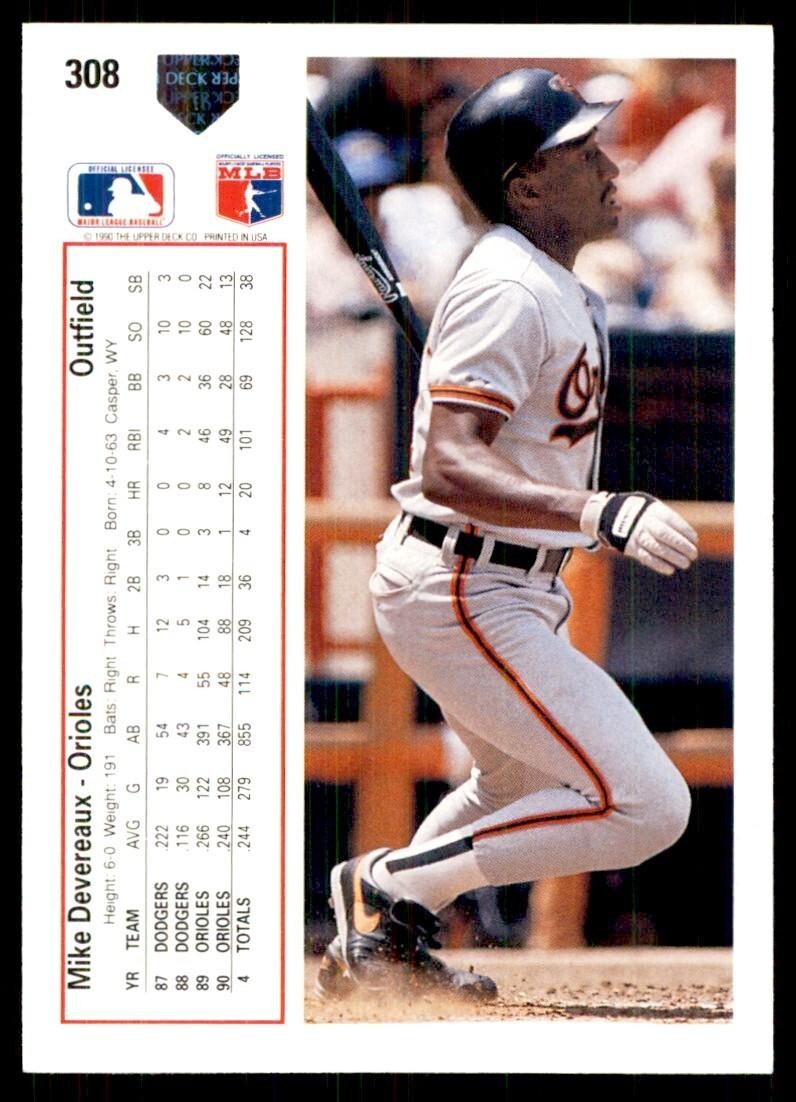 1991 Upper Deck Mike Devereaux Baseball Cards #308