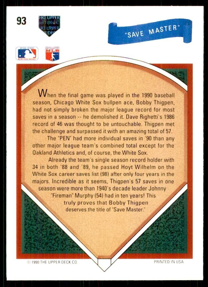 1991 Upper Deck Save Master Baseball Cards #93