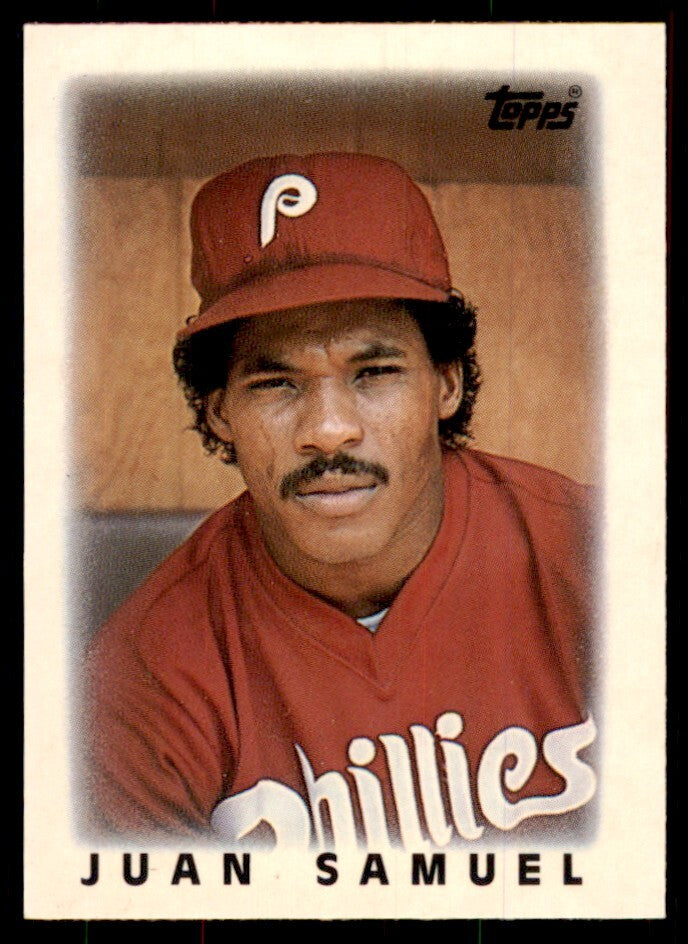 1986 Topps Major League Leaders Minis Juan Samuel 100 Baseball Cards #54