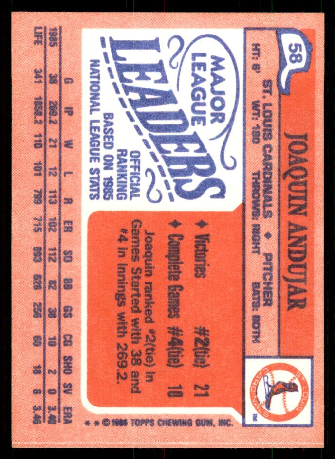 1986 Topps Major League Leaders Minis Andujar Cedeno Baseball Cards #58