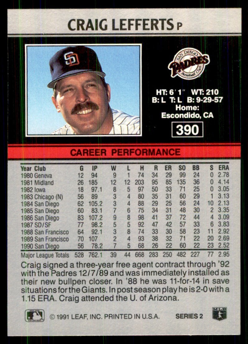 1991 Leaf Craig Lefferts Baseball Cards #390
