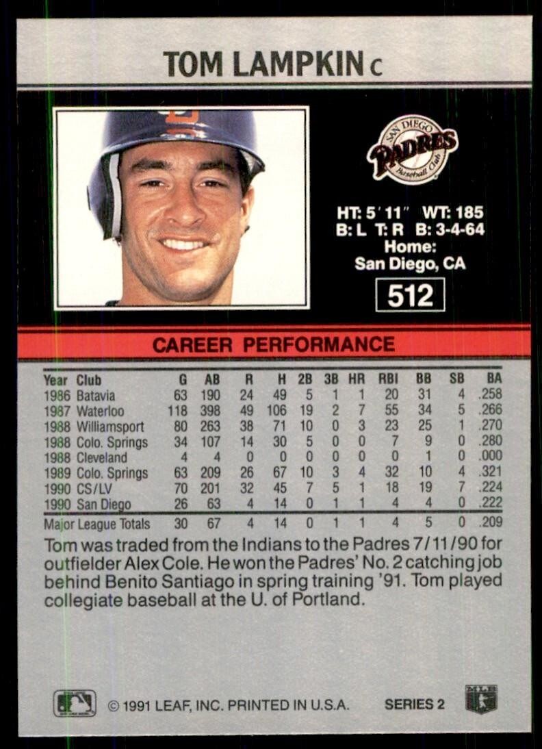 1991 Leaf Tom Lampkin Baseball Cards #512