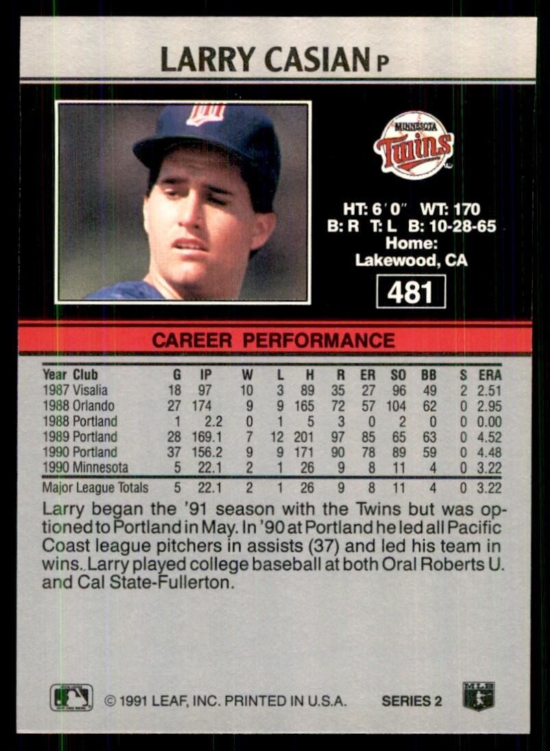 1991 Leaf Larry Casian Baseball Cards #481