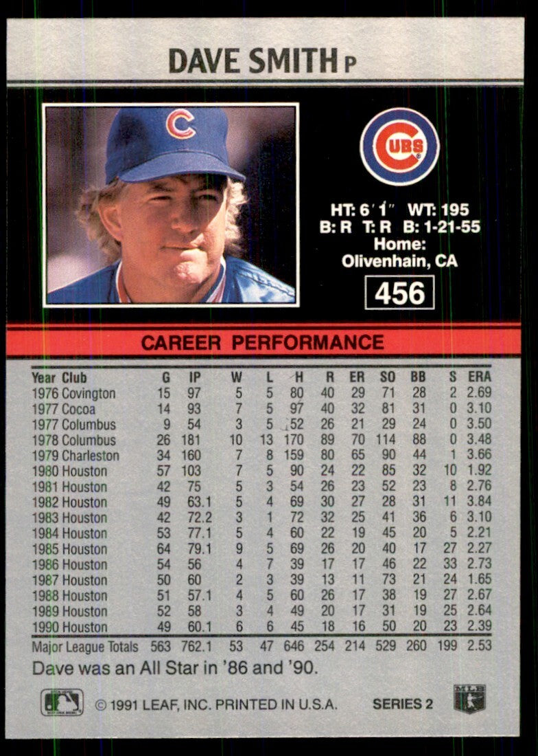 1991 Leaf Dave Smith Baseball Cards #456