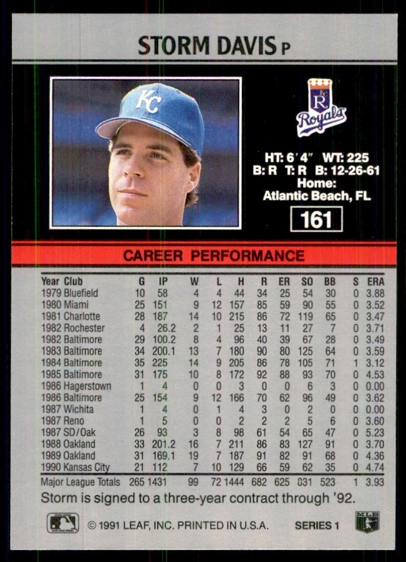 1991 Leaf Storm Davis Baseball Cards #161