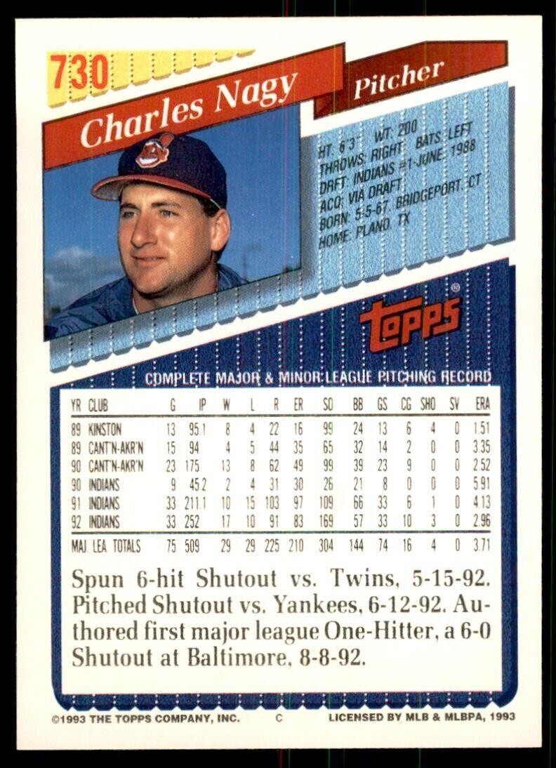1993 Topps Gold Charles Nagy Baseball Cards #730