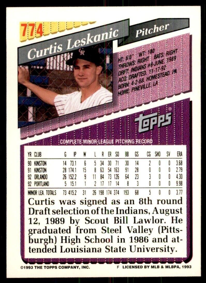 1993 Topps Gold Curtis Leskanic Baseball Cards #774