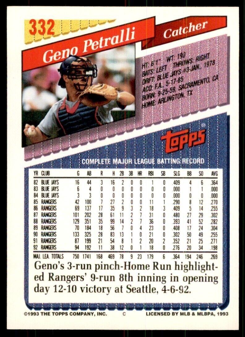1993 Topps Gold Geno Petralli D Baseball Cards #332