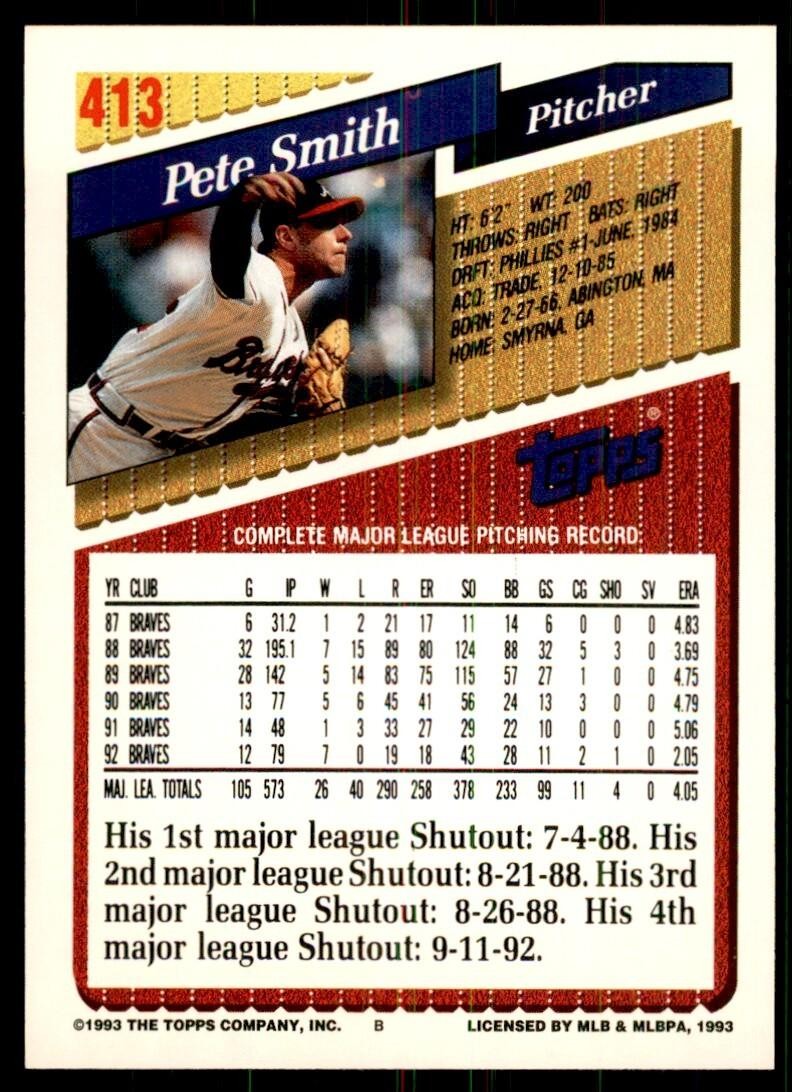 1993 Topps Gold Pete Smith Baseball Cards #413