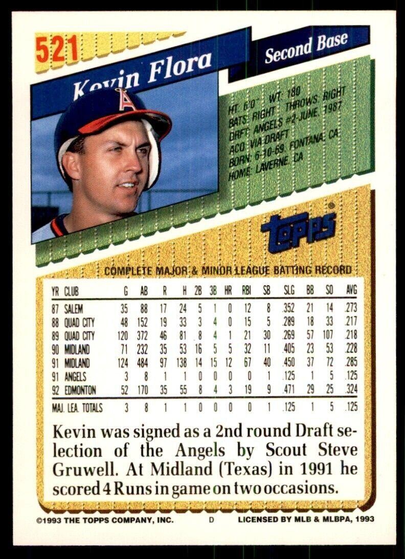 1993 Topps Gold Kevin Flora Baseball Cards #521