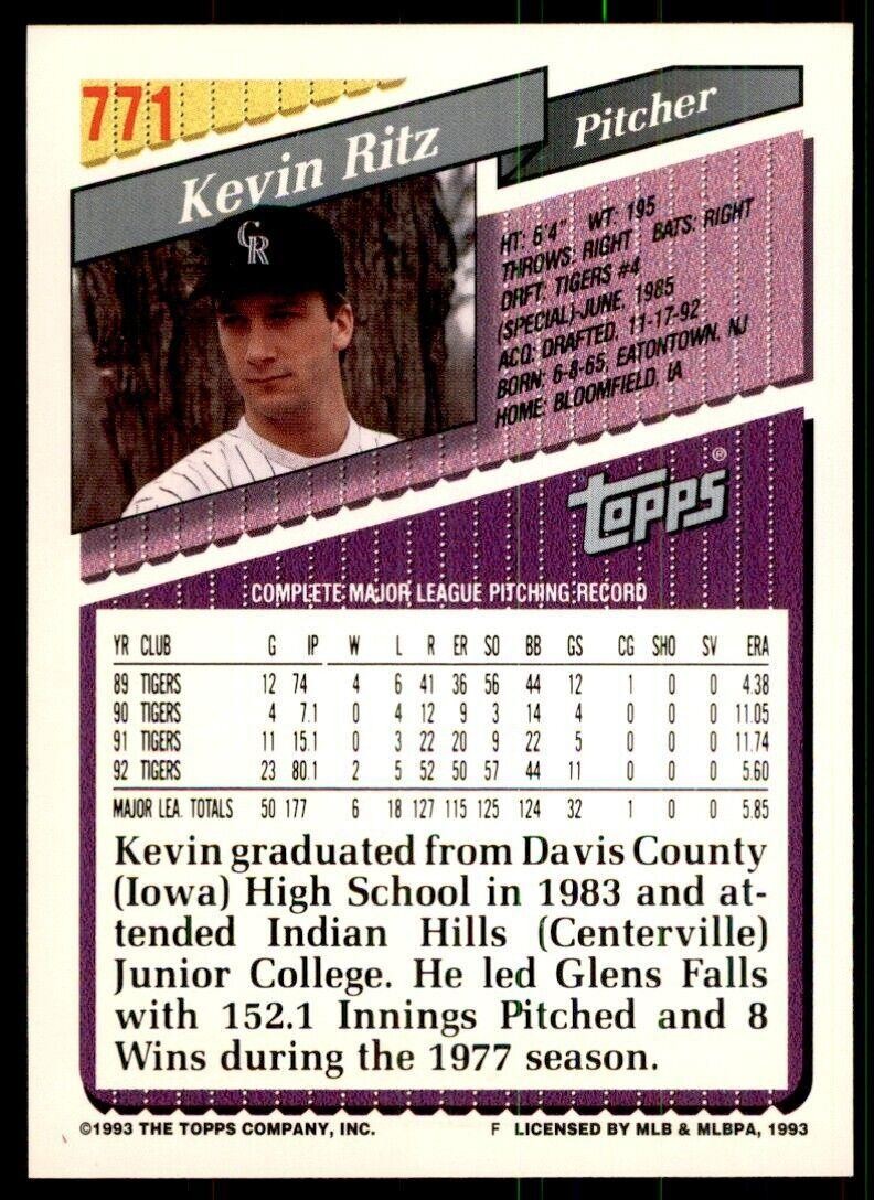 1993 Topps Gold. Kevin Ritz Baseball Cards #771