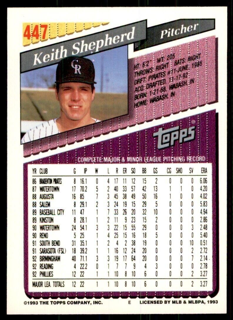 1993 Topps Gold Keith Shepherd A Colorado Rockies #447