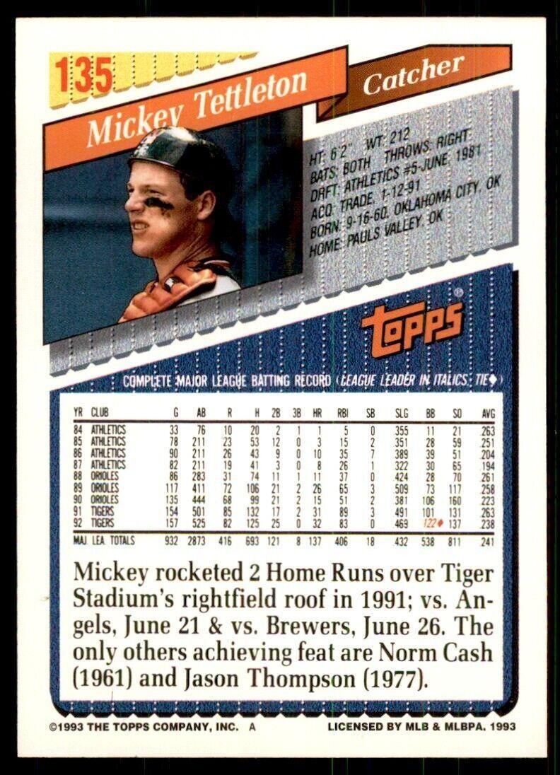 1993 Topps. Gold Mickey Tettleton A Baseball Cards #135