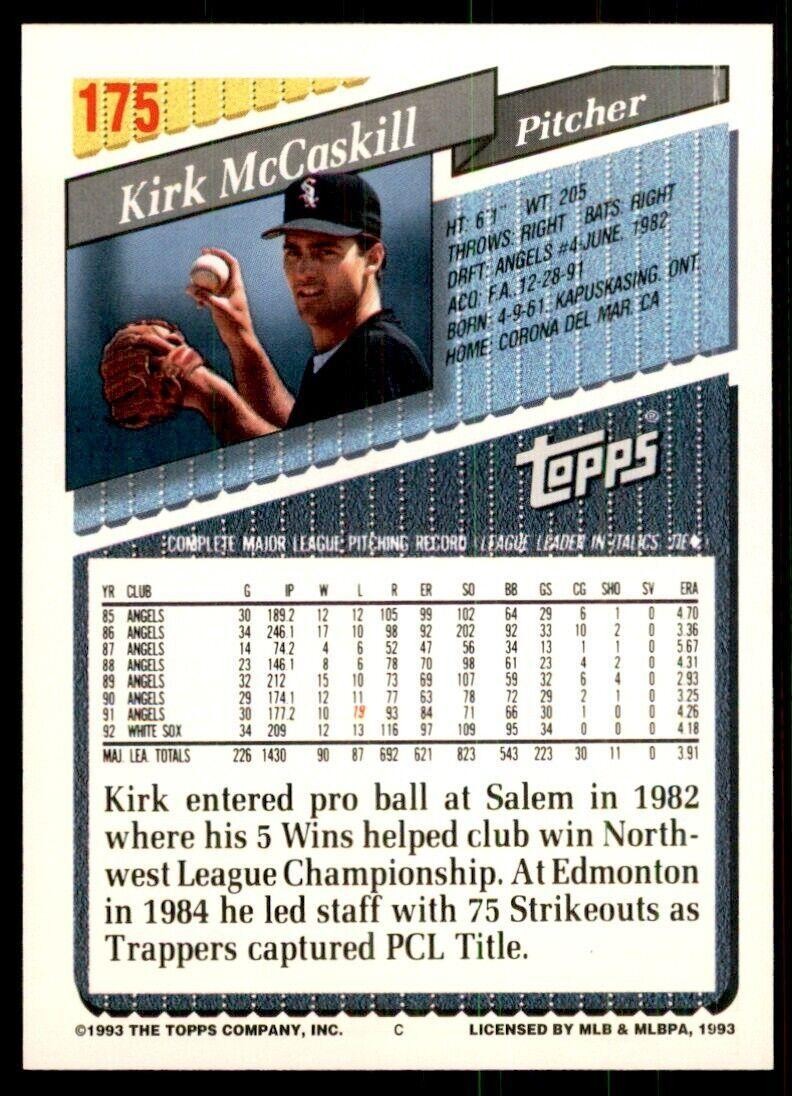 1993 Topps. Gold Kirk McCaskill A Baseball Cards #175