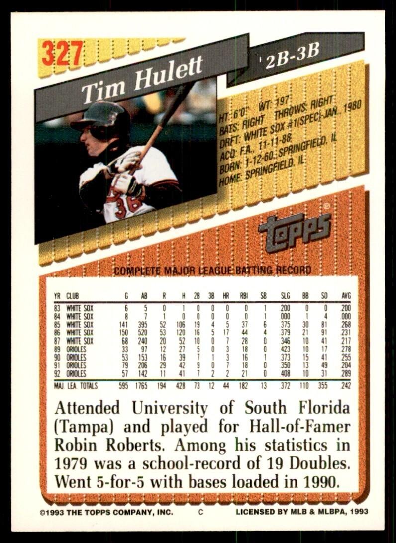 1993 Topps. Gold Tim Hulett Baseball Cards #327