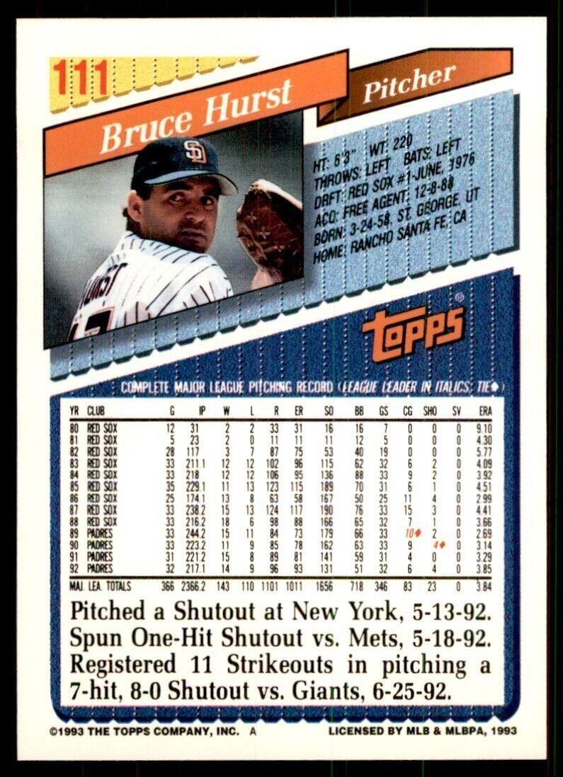 1993 Topps Gold Bruce Hurst A Baseball Cards #111