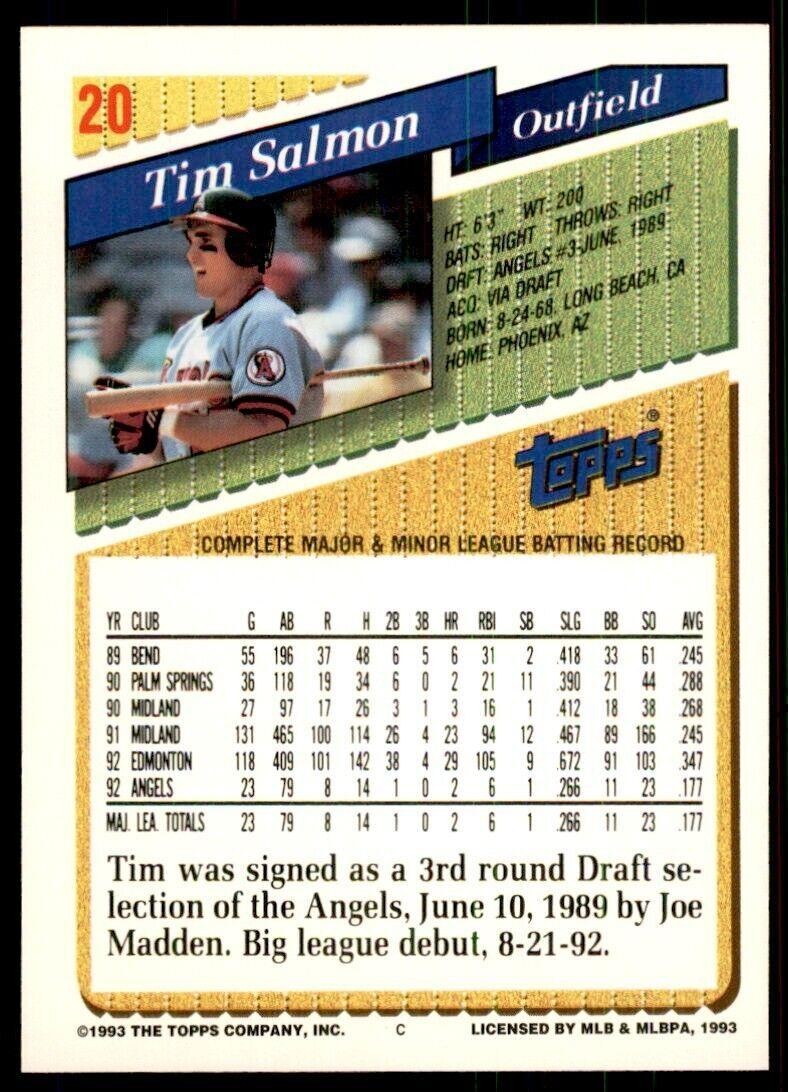 1993 Topps Gold Tim Salmon B Baseball Cards #20