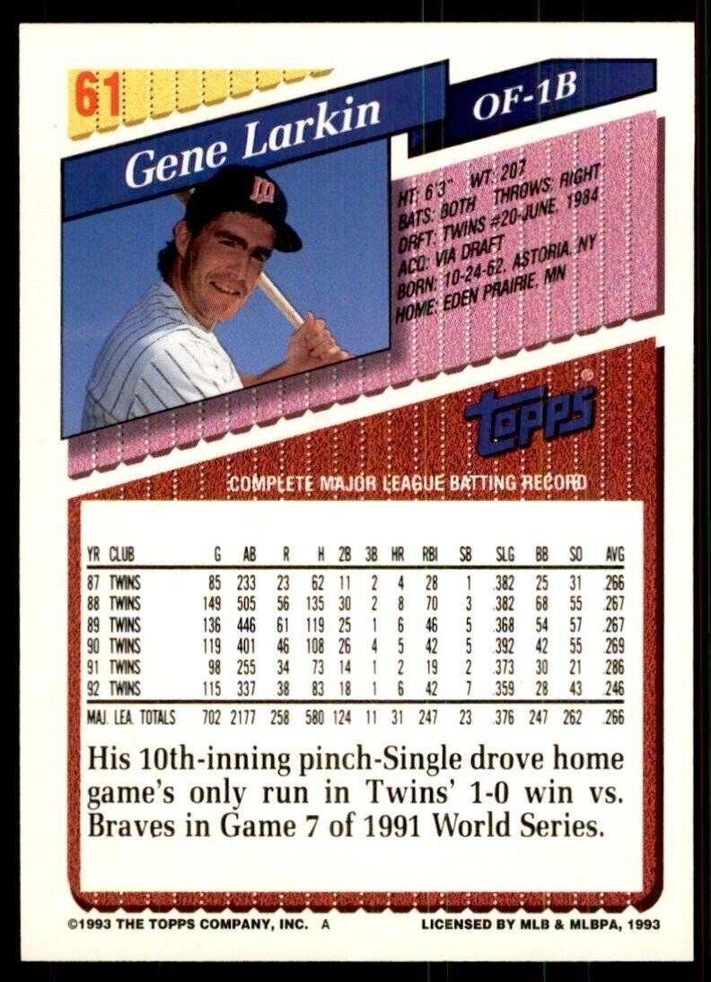 1993 Topps Gold Gene Larkin B Baseball Cards #61