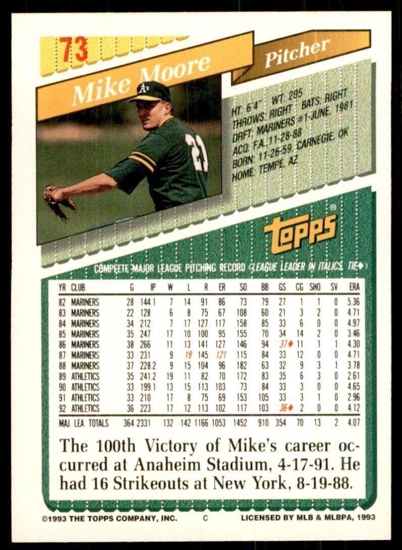 1993 Topps Gold Mike Moore C Baseball Cards #73