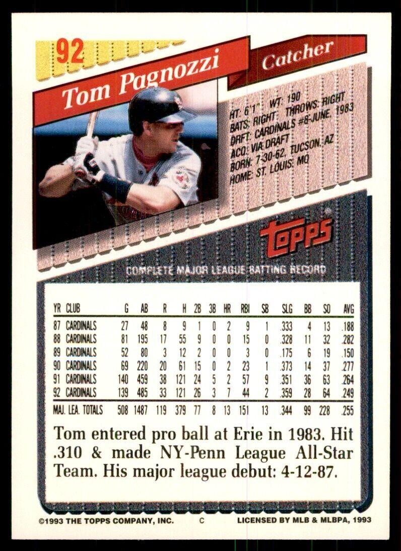 1993 Topps Gold Tom Pagnozzi A Baseball Cards #92
