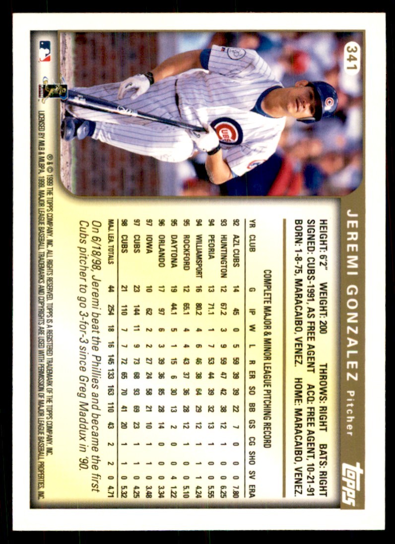 1999 Topps Jeremi Gonzalez A Baseball  Cards #341