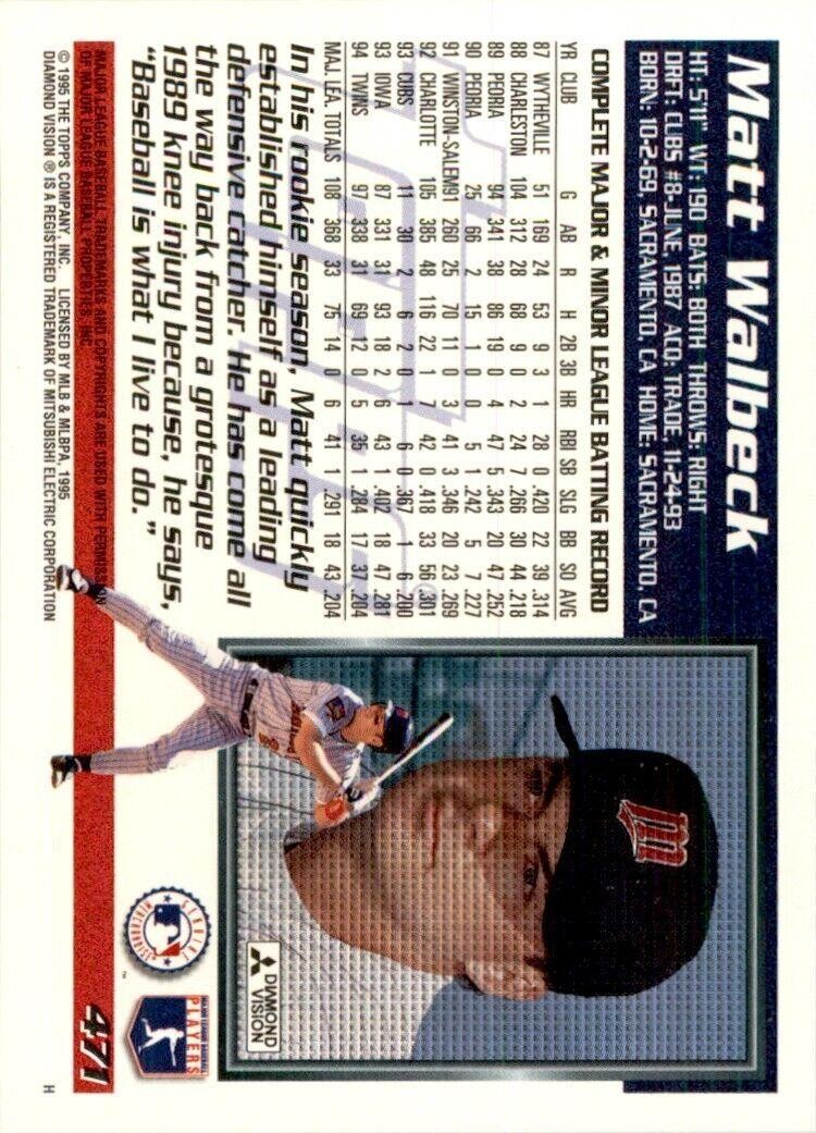 1995 Topps Matt Walbeck Baseball Cards #471