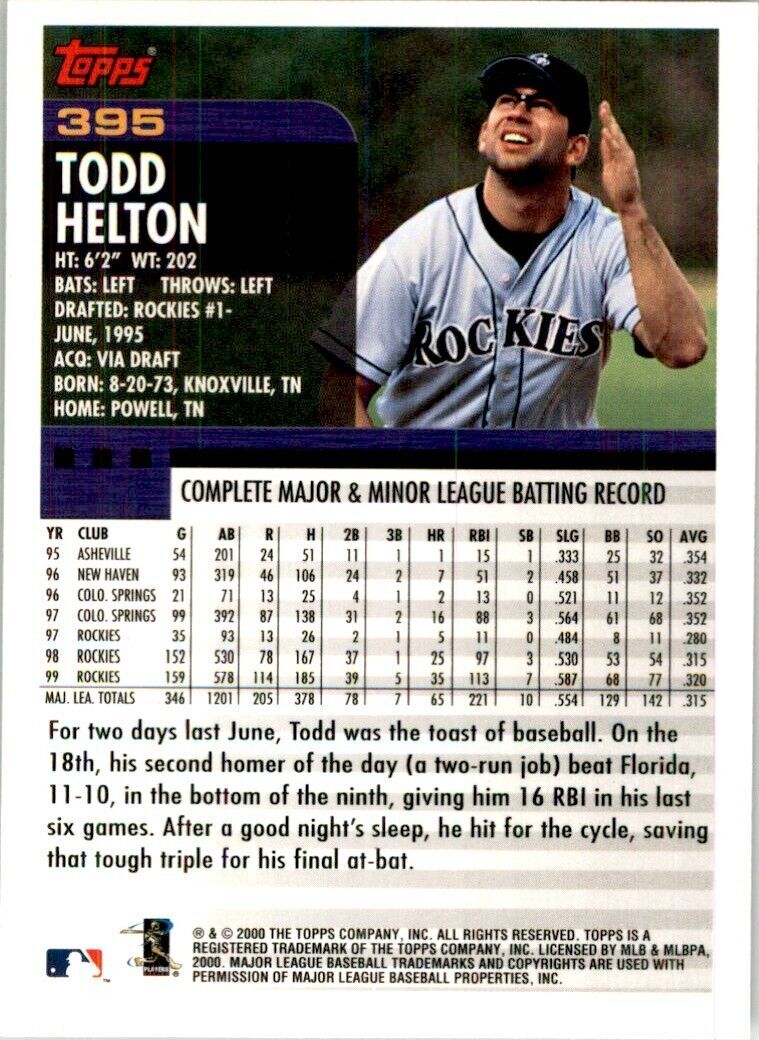 2000 Topps Todd Helton Baseballl Cards #395