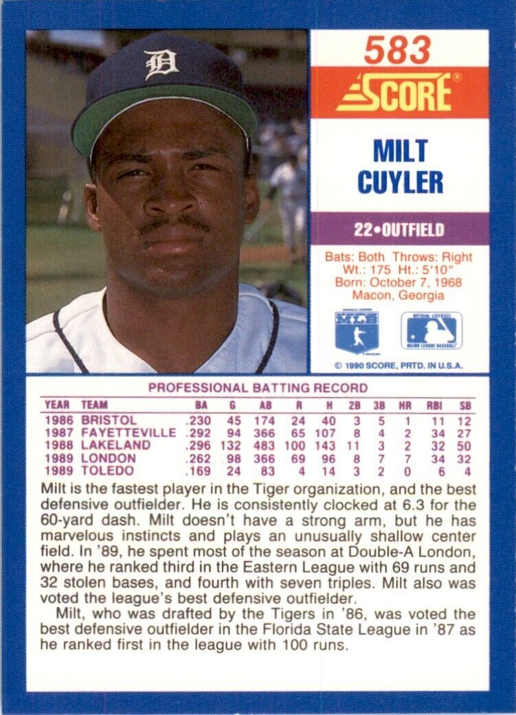 1990 Score Milt Cuyler Baseball  Cards #583