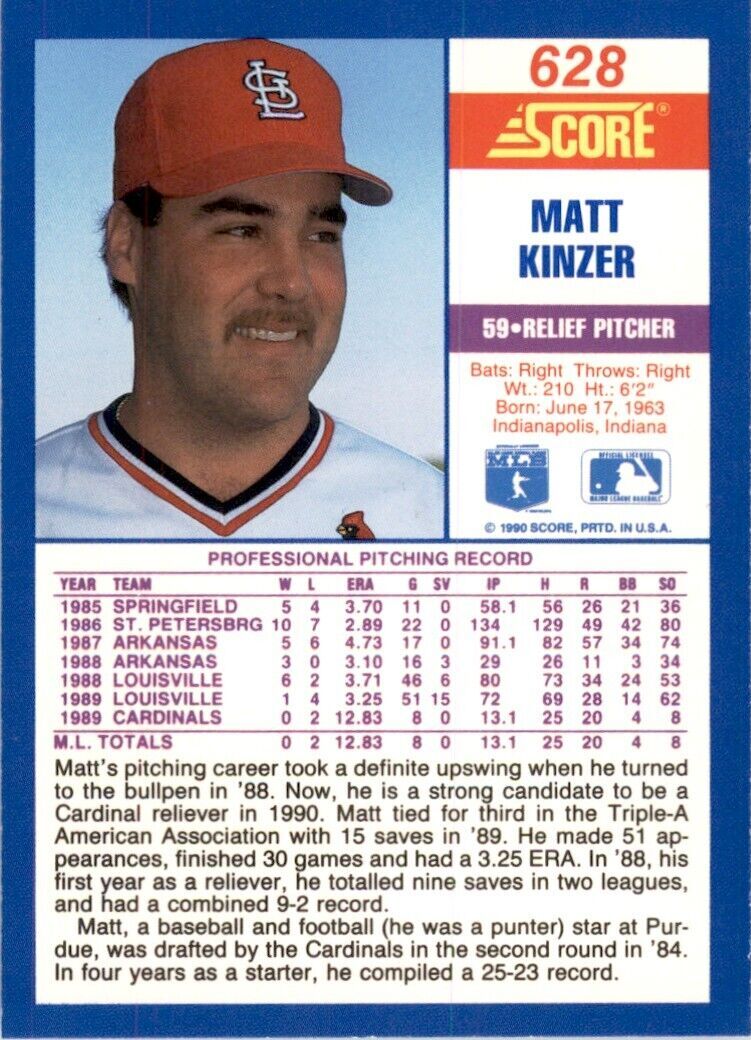 1990 Score Matt Kinzer Baseball  Cards #628