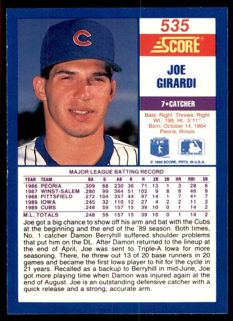 1990 Score Joe Girardi Baseball Cards #535