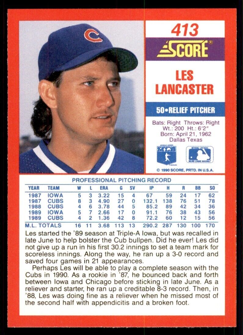 1990 Score Les Lancaster Baseball Cards #413