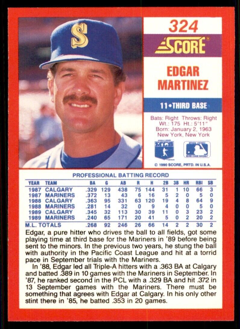 1990 Score Edgar Martinez Baseball Cards #324