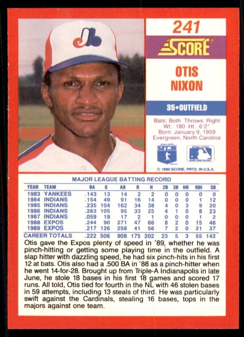 1990 Score Otis Nixon Baseball Cards #241