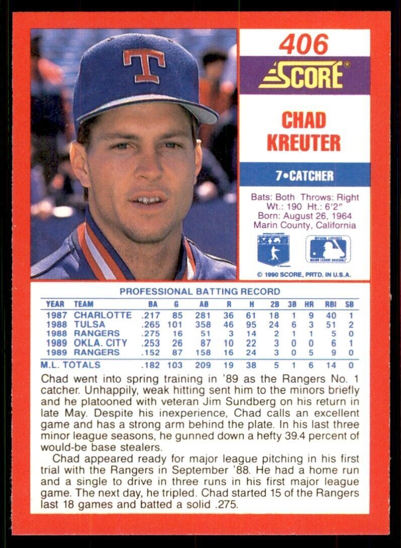 1990 Score Chad Kreuter Baseball Cards #406