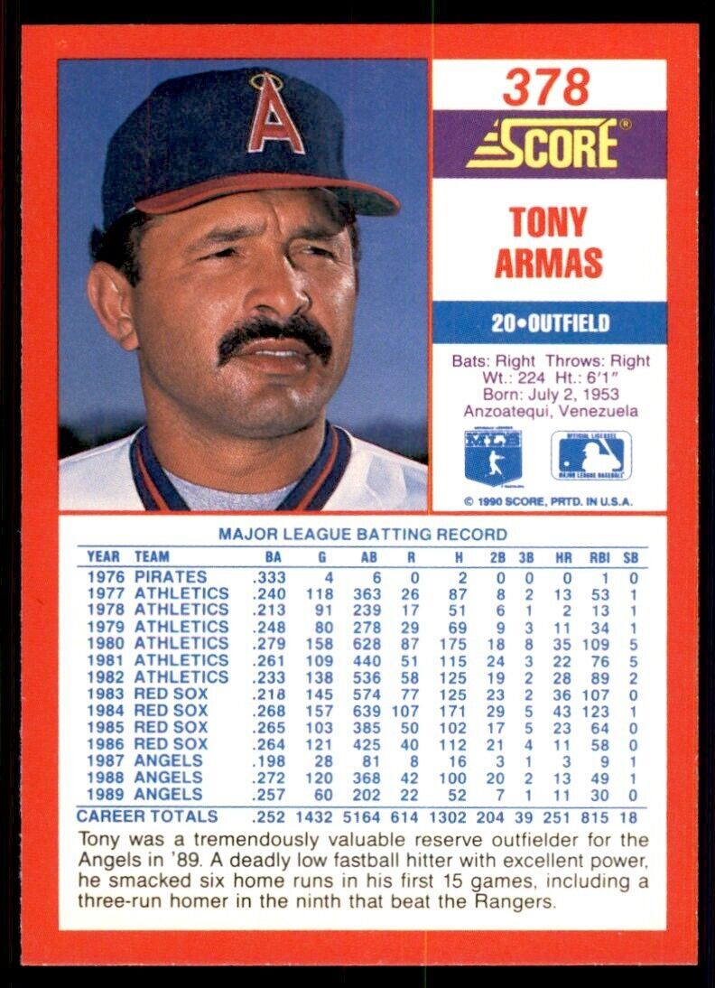 1990 Score Tony Armas Baseball Cards #378