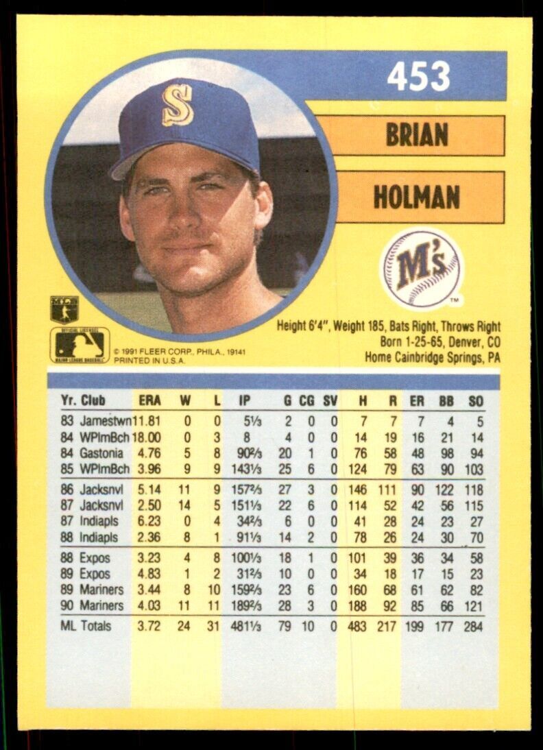 1991 Fleer Brian Holman Baseball Cards #453