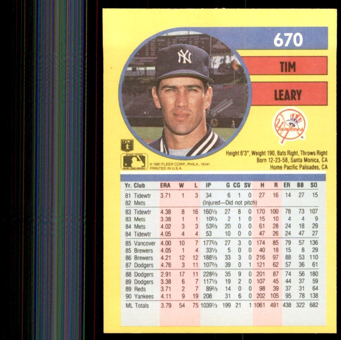 1991 Fleer Tim Leary Baseball Cards #670