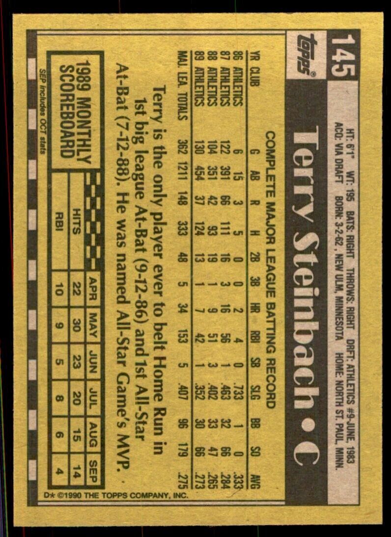 1990 Topps Terry Steinbach Baseball Cards #145