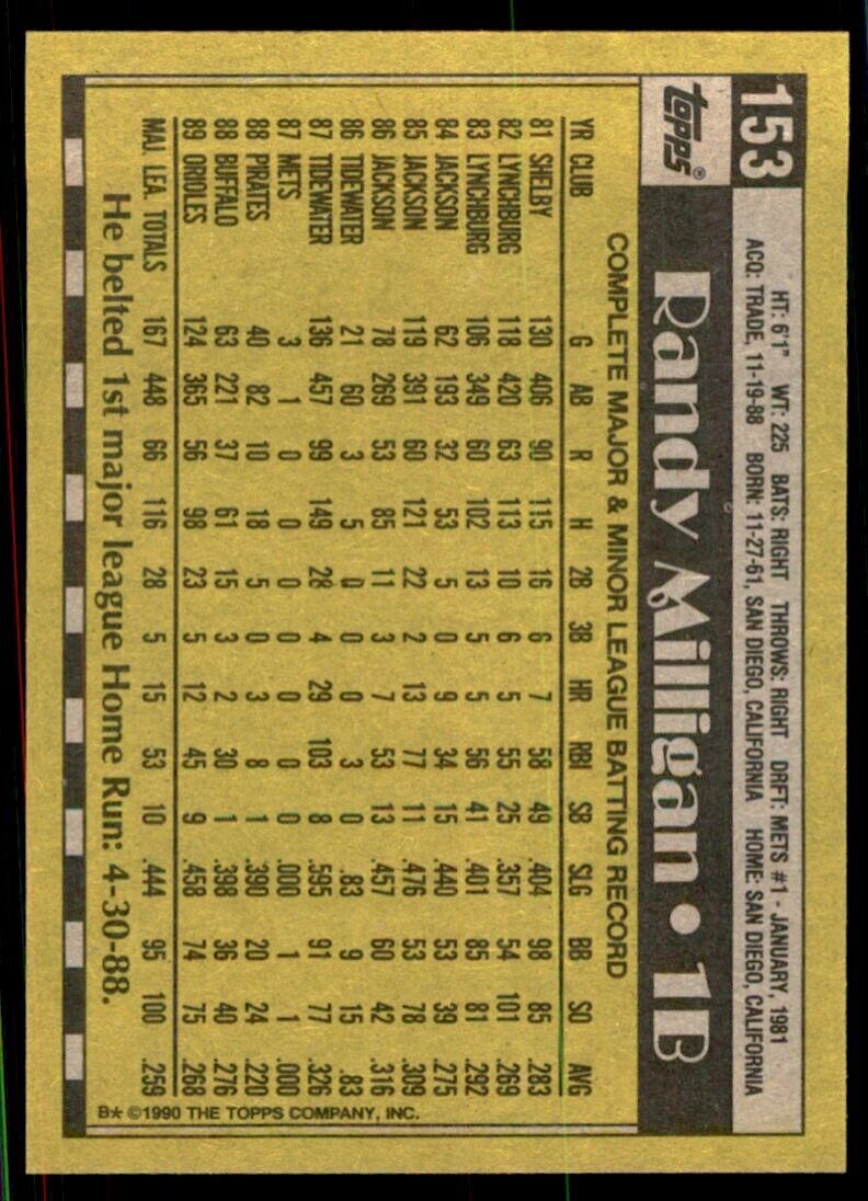 1990 Topps Randy Milligan Baseball Cards #153